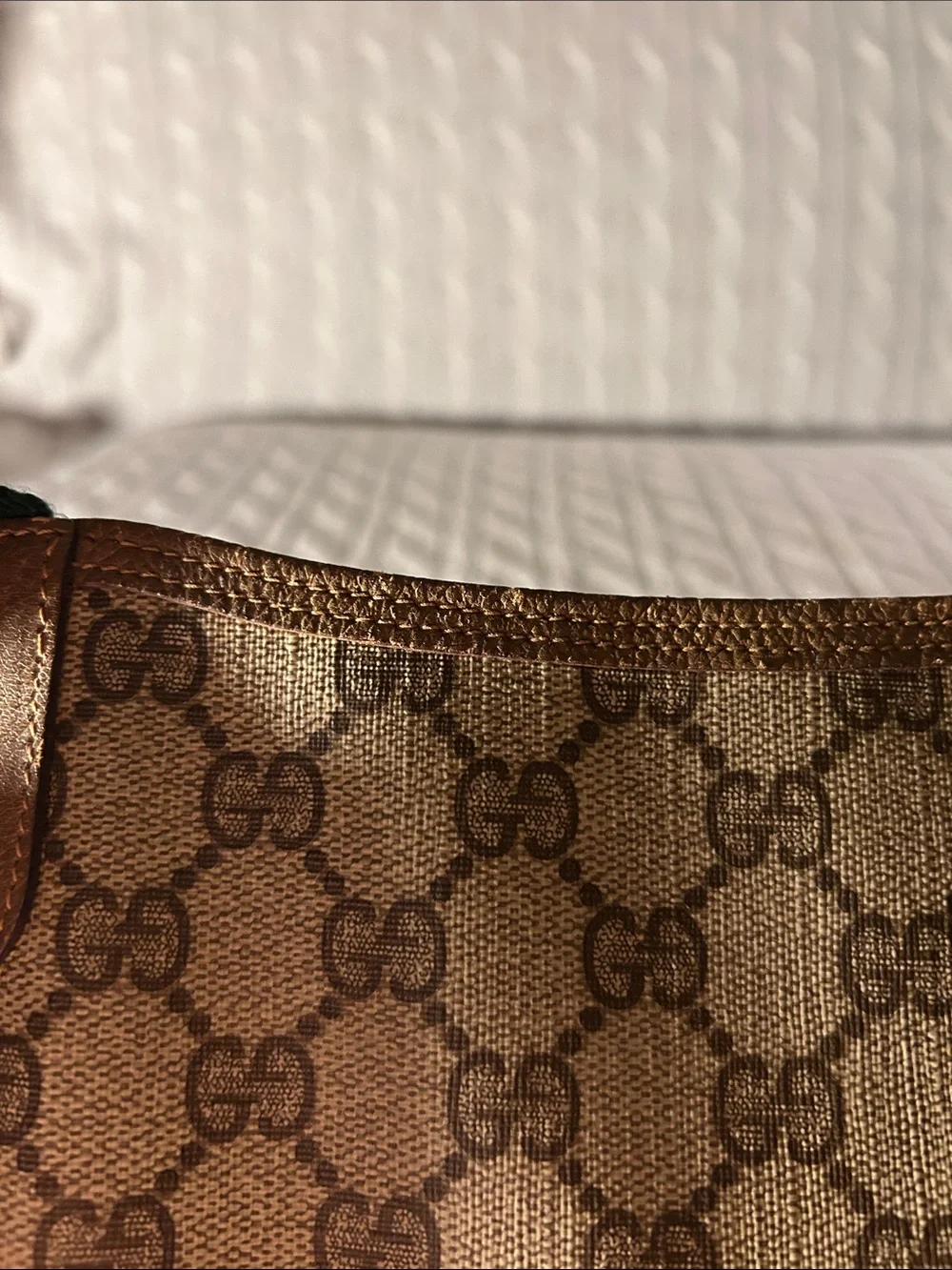 Gucci Beige/Tan GG Canvas Tote with Green & Red Web Strap